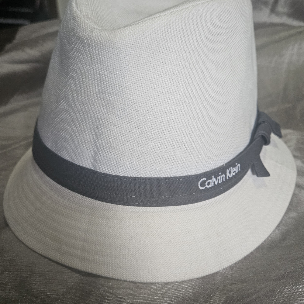 Calvin Klein White and Gray Fedora Hat